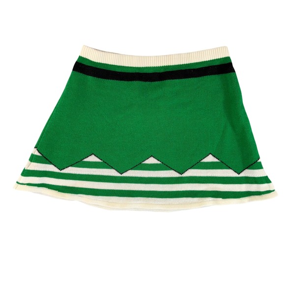 Christmas Elf Skirt Green White Striped Sequin Belt Jingle Bells Knit XL - Picture 2 of 9